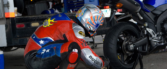 Eric Gulbransen stretches before riding the R1